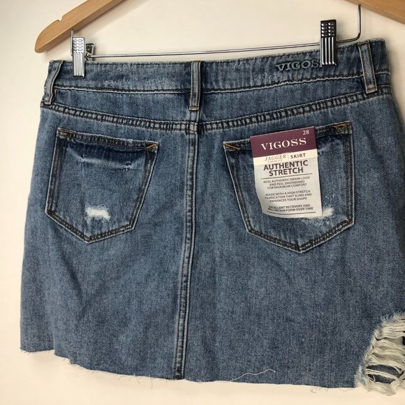 Vigoss Denim Blue Skirt Distressed Classic Fit W28 L15 NWT - Picture 9 of 12